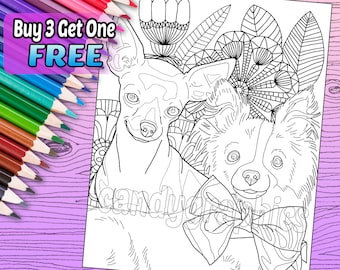 Chihuahuas - Adult Coloring Book Page - Printable Instant Download