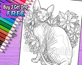 Sphynx Cat - Adult Coloring Book Page - Printable Instant Download