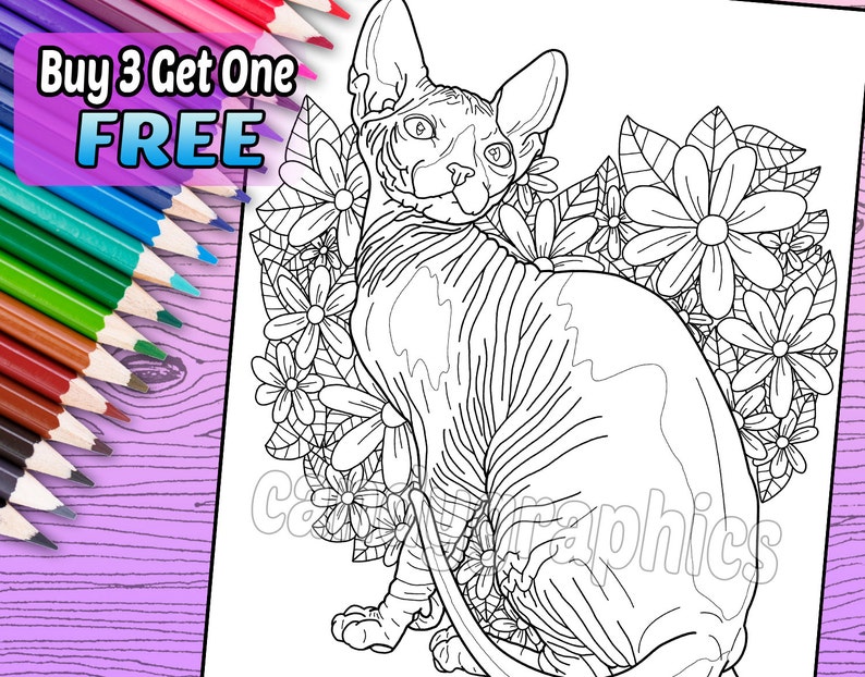 Sphynx Cat Adult Coloring Book Page Printable Instant | Etsy