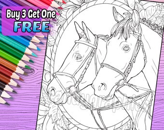 Beautiful Horse 2 - Adult Coloring Book Page - Printable Instant Download