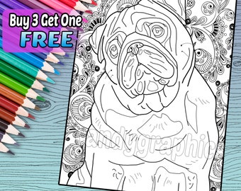 Precious Pug - Adult Coloring Book Page - Printable Instant Download