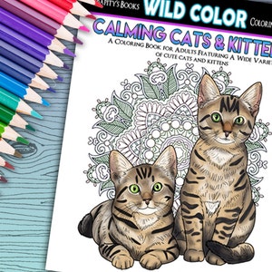 Calming Cats & Kittens Adult Coloring Book 30 pages Printable Instant Download PDF image 1