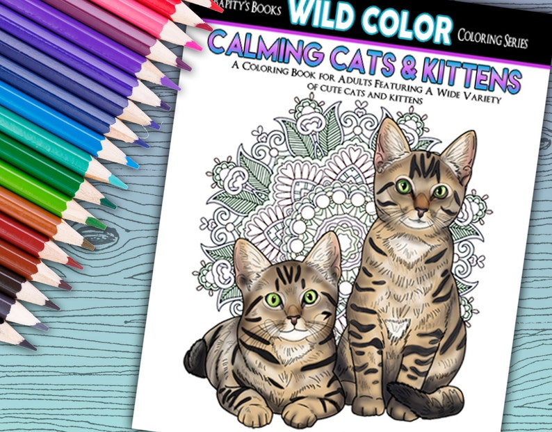 Calming Cats & Kittens Adult Coloring Book 30 pages Printable Instant Download PDF image 1