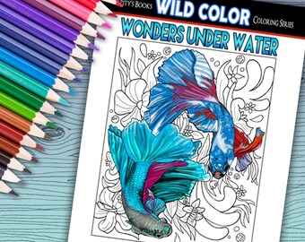 Wonders Under Water - Adult Coloring Book 30 pages - Printable Instant Download PDF