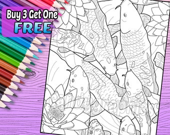 Koi Fish Pond - Adult Coloring Book Page - Printable Instant Download