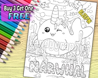 SWEARY PAGE - I'm a Mutha Bleepin Narwhal - Adult Coloring Book Page - Printable Instant Download