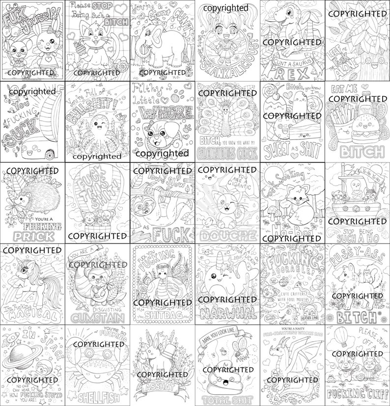 Effing Adorable Cute Critters with Foul Mouths Adult Coloring Book 30 pages Printable Instant Download PDF image 3