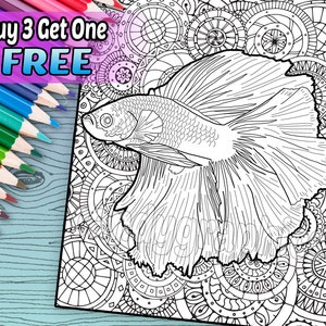 Beautiful Betta Fish - Adult Coloring Book Page - Printable Instant Download