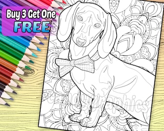 Dapper Dachshund - Adult Coloring Book Page - Printable Instant Download