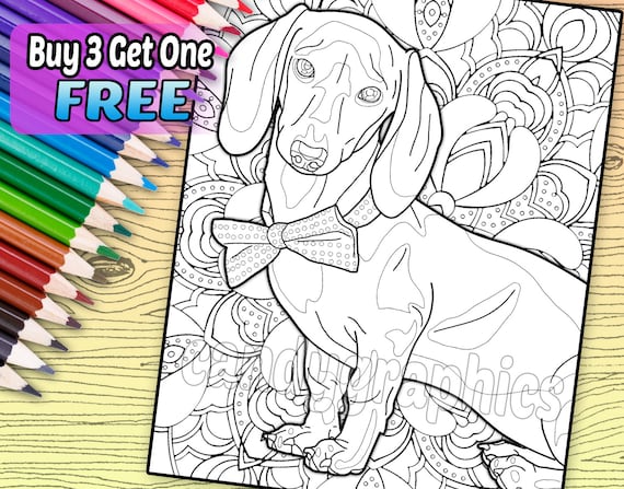 Download Dapper Dachshund Adult Coloring Book Page Printable Etsy