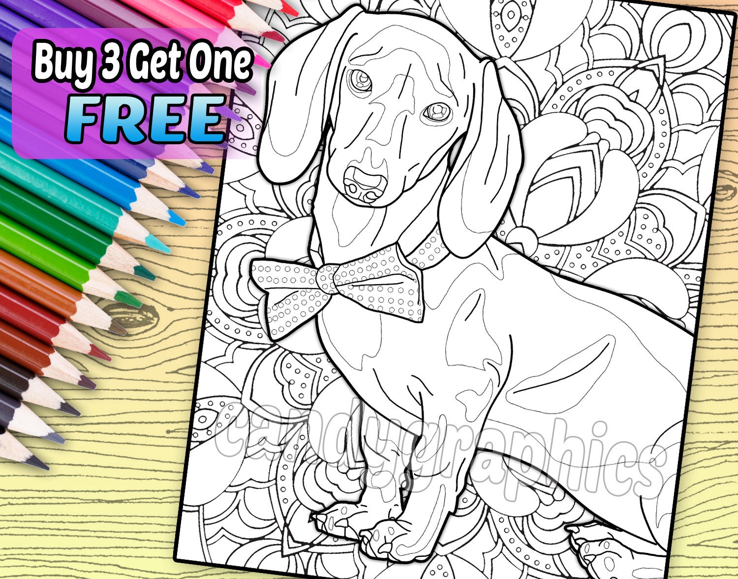 Download Dapper Dachshund Adult Coloring Book Page Printable Etsy