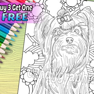 Yorkie - Adult Coloring Book Page - Printable Instant Download