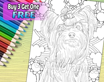 Yorkie - Adult Coloring Book Page - Printable Instant Download