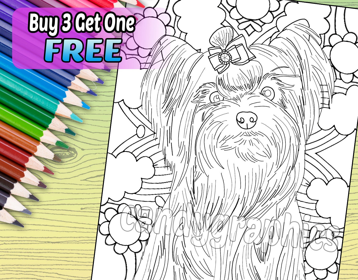 yorkie adult coloring book page printable instant download etsy
