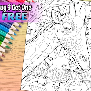 Giraffe Adult Coloring Book Page Printable Instant Download image 1