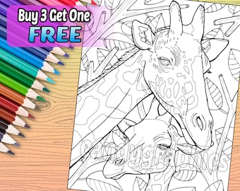 Giraffe - Adult Coloring Book Page - Printable Instant Download