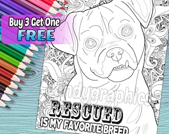 Rescued is my Favorite Breed - Adult Coloring Book Page - Printable Instant Download