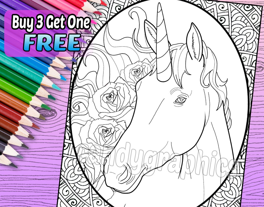 Unicorn - Adult Coloring Book Page - Printable Instant Download - Etsy