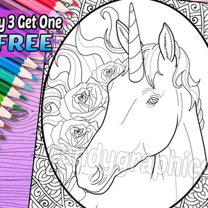 Unicorn - Adult Coloring Book Page - Printable Instant Download