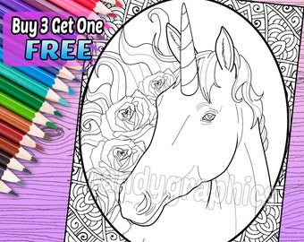 Unicorn - Adult Coloring Book Page - Printable Instant Download