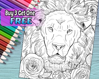 Lovely Lion - Adult Coloring Book Page - Printable Instant Download