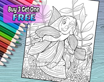 Goldfish - Adult Coloring Book Page - Printable Instant Download