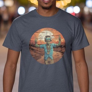 Unisex Retro Chill Zombie with Headphones Design Tshirt, Cool Nerdy Gift Ideas, Zombie Apocalypse Tshirt