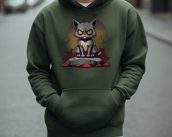 Zombie Cat Apocalypse Unisex Hoodie, T-Shirt & Sweatshirt, spooky undead cat, dark humor Halloween Sweater, Gothic Horror Kitty, cat lovers