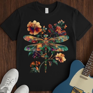 Dragonfly Flower Insect Lover T-Shirt, Shirt for Women, Dragonfly v-Neck