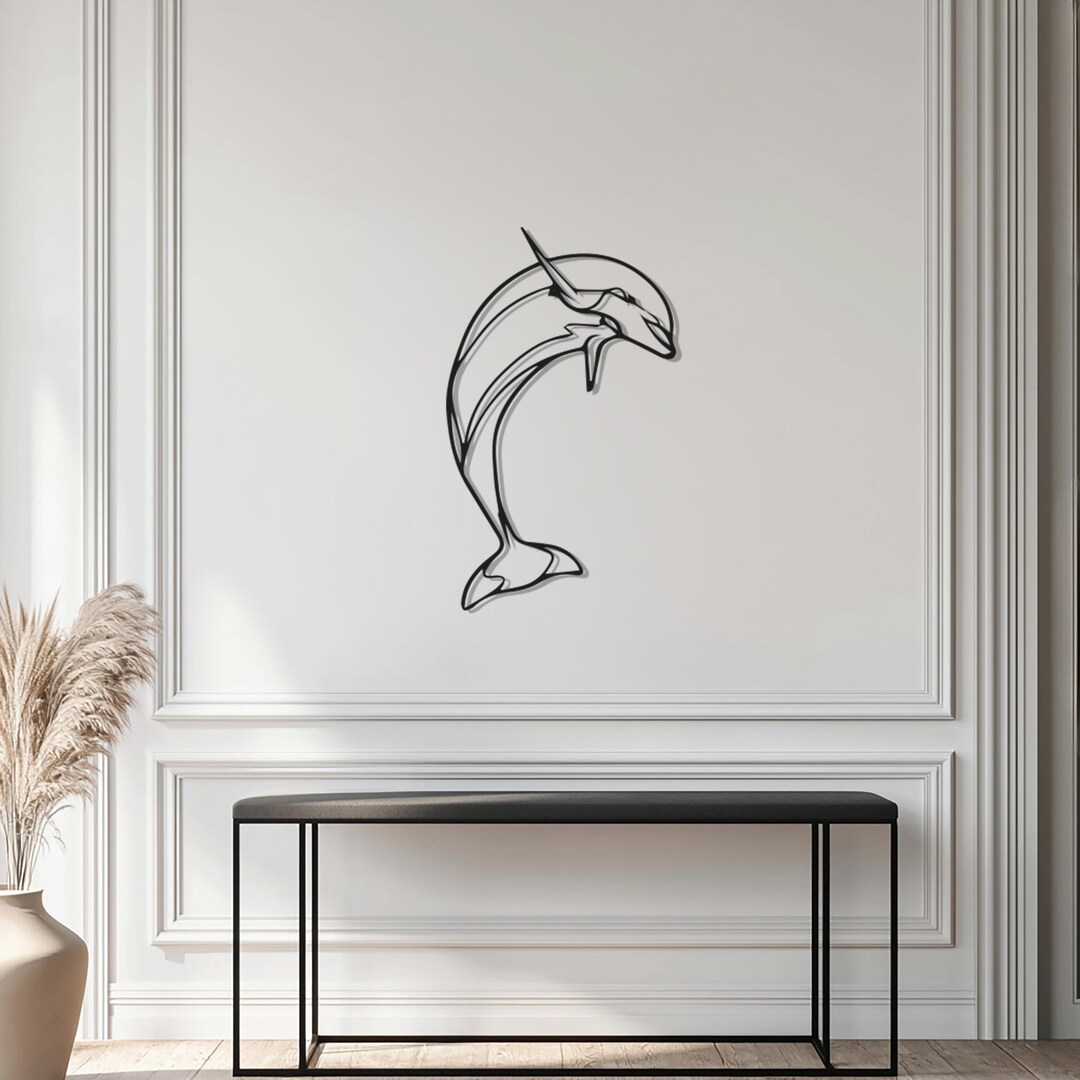 thumbnail interactive-video image 1 of SkilWerx Dolphins Metal Wall Art – Nautical Beach House Decor (30" X 13") 1 of 3