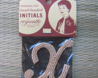 50s Imitation PEARL Applique Sew On INITIAL  X  1950s Dead Stock New Old  Japan