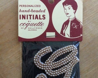 50s Sew On Imitation PEARL Applique INITIAL G 1950s Dead Stock New Old  Japan