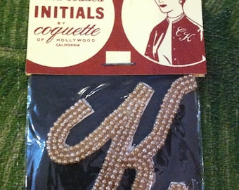 50s Sew On Imitation PEARL Applique INITIAL K 1950s Dead Stock New Old  Japan