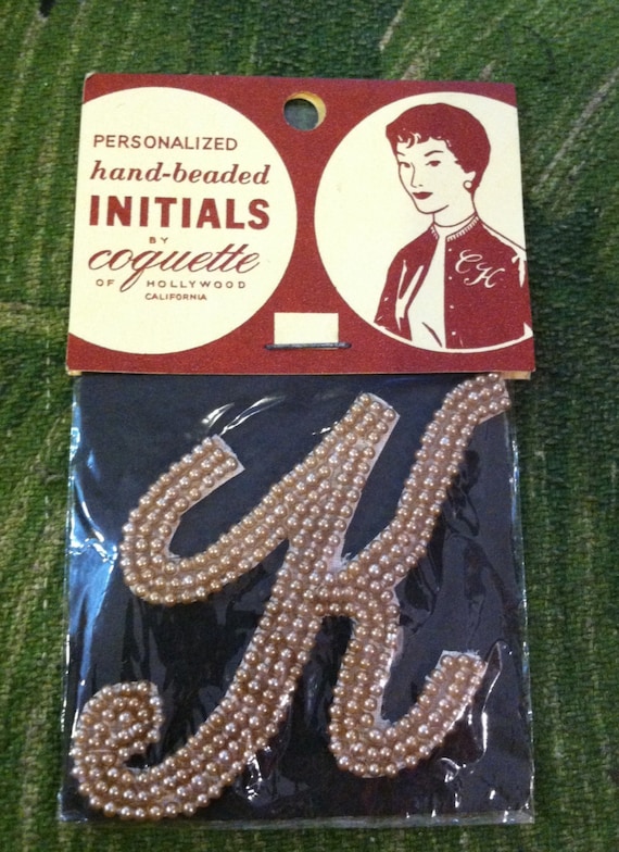 50s Sew On Imitation PEARL Applique INITIAL K 1950