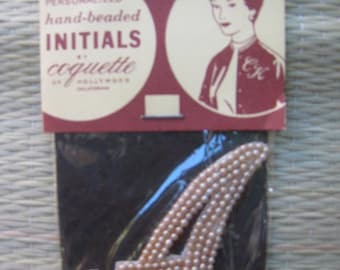 50s Imitation PEARL Sew On Applique INITIAL  A  1950s Dead Stock New Old  Japan