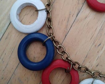 30s 40s 50s Style WW2 Wooden Rings RED WHITE BLUE Necklace & Earrings Novelty