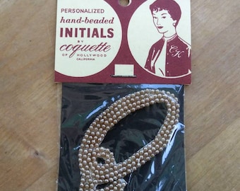 50s Imitation PEARL Applique INITIAL  'Q'  1950s Dead Stock New Old  Japan