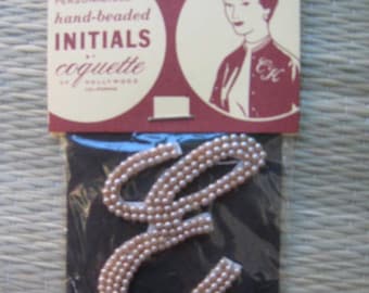 50s Imitation Pearl Sew On Applique Initial E 1950s Dead Stock New Old  Japan