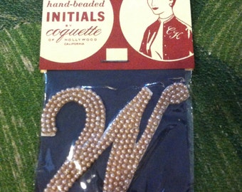 50s Imitation Pearl Sew On Applique Initial W 1950s Dead Stock New Old  Japan