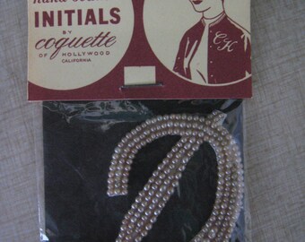 50s Imitation PEARL Applique INITIAL  D  1950s Dead Stock New Old  Japan