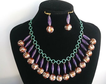 30s 40s 50s MARACAS Glass Drop Necklace & Earrings