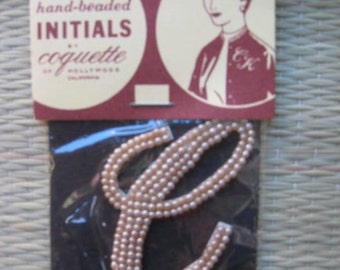 50s Sew On Imitation PEARL Applique INITIAL  C  1950s Dead Stock New Old  Japan