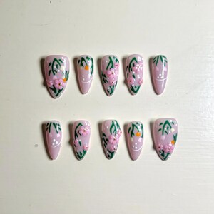 3D Pink Flowers Dainty Press on Nails