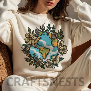 planet embroidery pattern earth embroidery pes earth embroidery planet earth design save the planet love earth design  love planet design digital download Earth Day Embroidery Earth Day Crafts Earth Day Digital Design Floral Earth Nature Embroidery