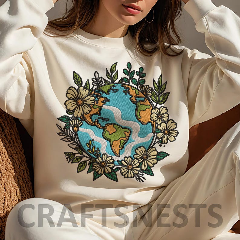 planet embroidery pattern earth embroidery pes earth embroidery planet earth design save the planet love earth design  love planet design digital download Earth Day Embroidery Earth Day Crafts Earth Day Digital Design Floral Earth Nature Embroidery