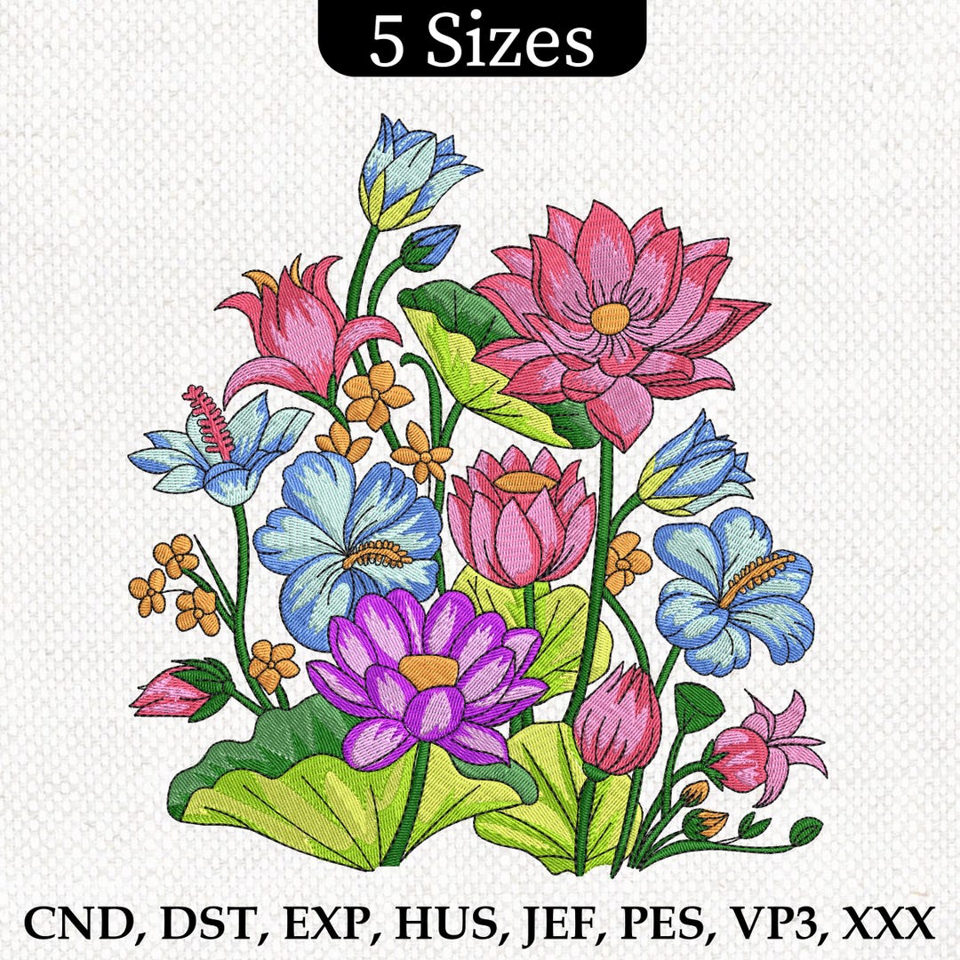 Flower Embroidery Design, Wildflower Meadow Machine Embroidery Design ...