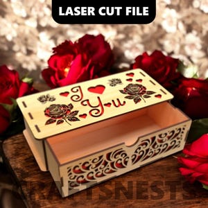 Valentine Laser Cut Jewelry Box with Drawers Wooden Jewelry Box for Women valentine Day svg design Gift box laser cut file Instant download