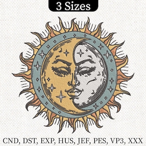 Celestial Sun and Moon Embroidery Design, Mystical Celestial Embroidery File, Magic Embroidery, Sun Design, Moon Design, instant download