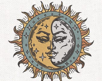 Celestial Sun and Moon Embroidery Design, Mystical Celestial Embroidery File, Magic Embroidery, Sun Design, Moon Design, instant download