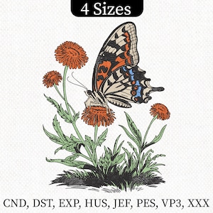 Wildflowers with butterflies Machine Embroidery Design, Flower Embroidery Design, Wildflower Meadow Machine Embroidery Design, PES file